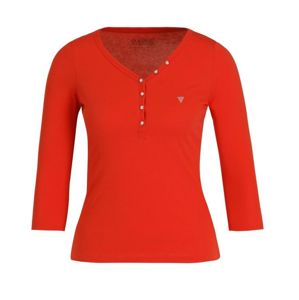 Guess dámské červené tričko do V s 3/4 rukávy - S (FICR)